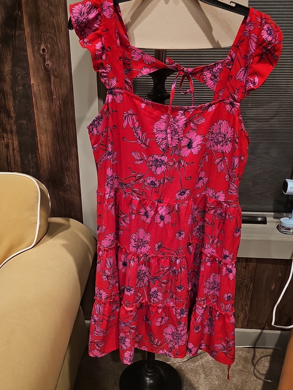 Red Floral Tie-Back Dress